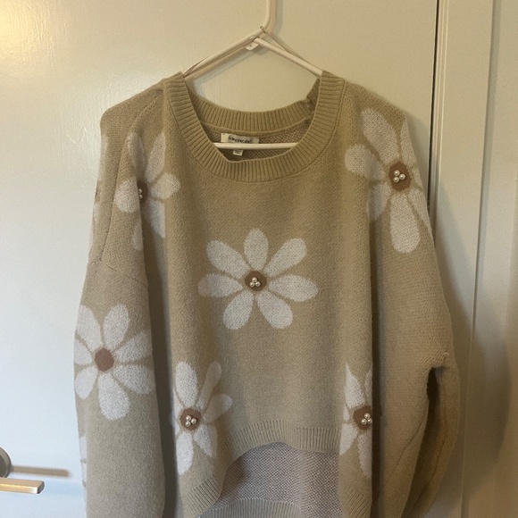 Matilda Pearl Daisy Pattern Pullover Sweater Taupe XL - Picture 4 of 4